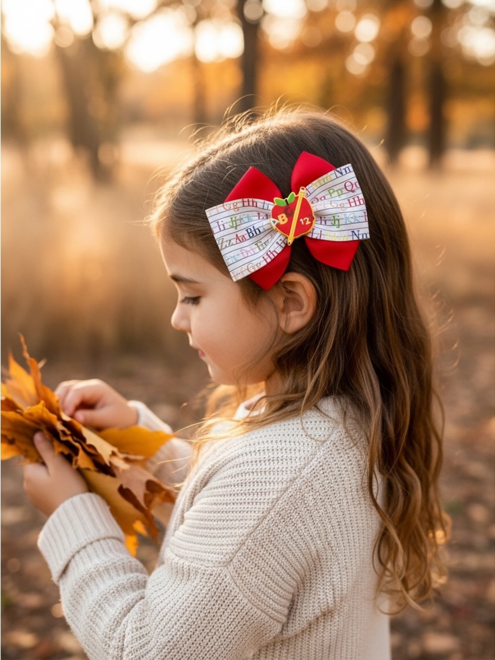 Back to School ABC Apple Hair Bow Clip Childrens Boutique